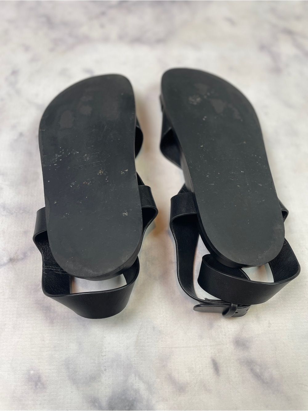 A.Emery Jalen Black Leather Criss Cross Toe Ring Sandals Minimalist Sz 36 - Picture 7 of 10